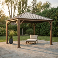 10-Ft X 12 Gazebo Brwon Gazebo with Hardtop Roof (Screen Included) — Studio Shot