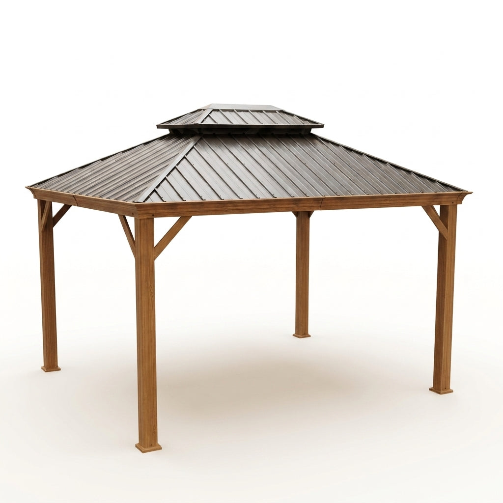 10-Ft X 12 Gazebo Brwon Gazebo with Hardtop Roof (Screen Included) — Studio Shot