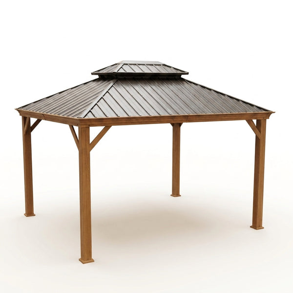 10-Ft X 12 Gazebo Brwon Gazebo with Hardtop Roof (Screen Included) — Studio Shot