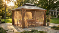 10-Ft X 12 Gazebo Brwon Gazebo with Hardtop Roof (Screen Included) — Lifestyle