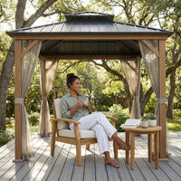 10-Ft X 12 Gazebo Brwon Gazebo with Hardtop Roof (Screen Included) — Lifestyle