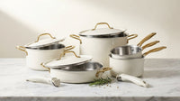 21Pcs Tri-Ply Stainless Steel Cookware Set with Detachable Handle | Pots and Pans Set, Even Heating, Non-Toxic, Induction Compatible, Dishwasher& Oven Safe, Space Saving, Camping Cooking, White — Lifestyle