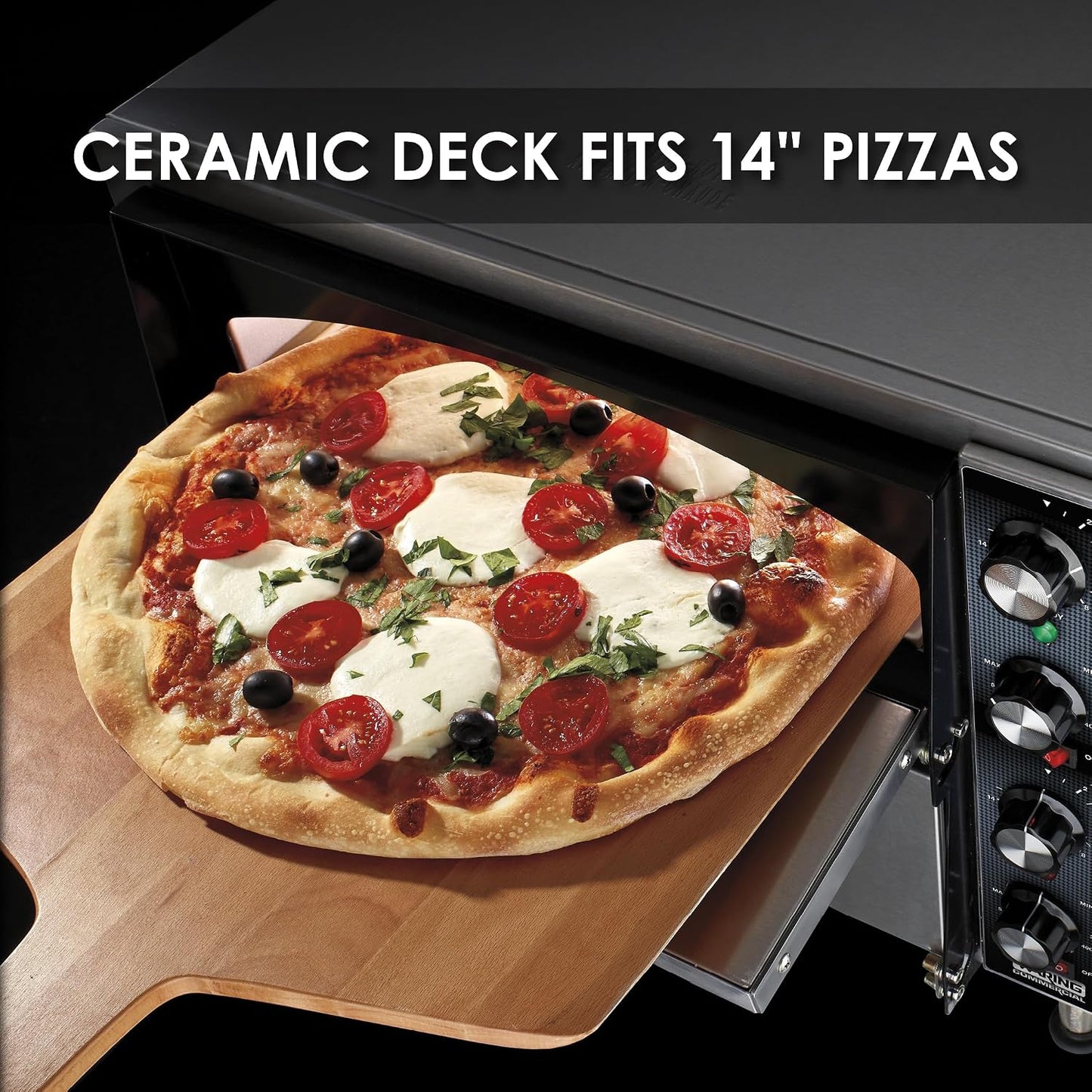 Pizza Oven with Independent Double-Deck & 14" Pizza Deck | Independent Double-Deck Ovens, Ceramic Pizza Deck Fits a 14" Pizza, 280-600°F Temperature Control, 240V