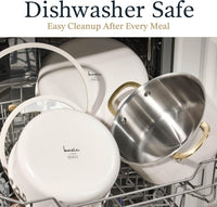 21Pcs Tri-Ply Stainless Steel Cookware Set with Detachable Handle | Pots and Pans Set, Even Heating, Non-Toxic, Induction Compatible, Dishwasher& Oven Safe, Space Saving, Camping Cooking, White
