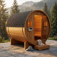 Outdoor Traditional Barrel Sauna | 4-6 Person Wood Sauna, Steam and Wet Sauna with 220V with 6KW Electric Heater, Sauna Stone — Studio Shot