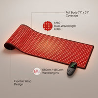 Red Light Therapy Mat for Body Pain Relief,Red Light Therapy Blanket 1280 Leds Red near Infrared 660Nm 850Nm Full Body Pad, 71"X 31" Large Red Light Therapy Pad — infographic
