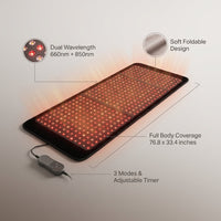 Red Light Therapy Mat for Full Body, Red Light Therapy Blanket, 2 in 1 Leds (660Nm & 850Nm) for Home Use, 3 Modes & Adjustable Timer, 76.8'' X 33.4'' — infographic