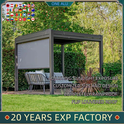 Bioclimatic Aluminum  Pergola 3x4m/10x13ft Manual flip louvered roof with  roller blinds  gazebo canopy carport garden