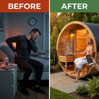 Traditional Cedar Sauna Built for Wellness Recovery, 9kW Electric Heater, Wi-Fi Controls, Front Porch, 4-6 Person — Before & After