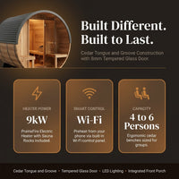 Traditional Cedar Sauna Built for Wellness Recovery, 9kW Electric Heater, Wi-Fi Controls, Front Porch, 4-6 Person — Results & Stats