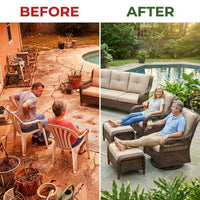 Wicker Patio Furniture Sets,5 Pieces Outdoor Conversation Sets with Swivel Rocker Chairs Sofa and Ottomans for Deck Porch Poolside — Before & After