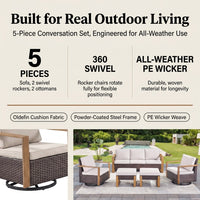 Wicker Patio Furniture Sets,5 Pieces Outdoor Conversation Sets with Swivel Rocker Chairs Sofa and Ottomans for Deck Porch Poolside — Results & Stats