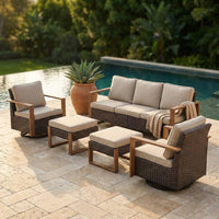 Wicker Patio Furniture Sets,5 Pieces Outdoor Conversation Sets with Swivel Rocker Chairs Sofa and Ottomans for Deck Porch Poolside — Studio Shot