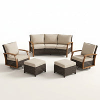 Wicker Patio Furniture Sets,5 Pieces Outdoor Conversation Sets with Swivel Rocker Chairs Sofa and Ottomans for Deck Porch Poolside — Studio Shot