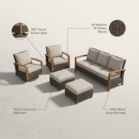 Wicker Patio Furniture Sets,5 Pieces Outdoor Conversation Sets with Swivel Rocker Chairs Sofa and Ottomans for Deck Porch Poolside — infographic