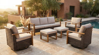 Wicker Patio Furniture Sets,5 Pieces Outdoor Conversation Sets with Swivel Rocker Chairs Sofa and Ottomans for Deck Porch Poolside — Lifestyle