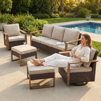 Wicker Patio Furniture Sets,5 Pieces Outdoor Conversation Sets with Swivel Rocker Chairs Sofa and Ottomans for Deck Porch Poolside — Lifestyle