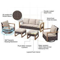 Wicker Patio Furniture Sets,5 Pieces Outdoor Conversation Sets with Swivel Rocker Chairs Sofa and Ottomans for Deck Porch Poolside — How It Works