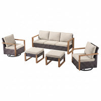 Outdoor Conversation Set Built for Comfort, 5-Piece Wicker, Swivel Rocker Chairs, 50,000 BTU Fire Pit