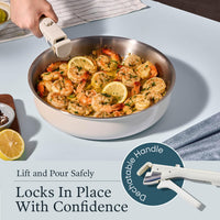 21Pcs Tri-Ply Stainless Steel Cookware Set with Detachable Handle | Pots and Pans Set, Even Heating, Non-Toxic, Induction Compatible, Dishwasher& Oven Safe, Space Saving, Camping Cooking, White