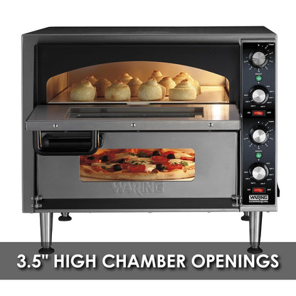 Pizza Oven with Independent Double-Deck & 14" Pizza Deck | Independent Double-Deck Ovens, Ceramic Pizza Deck Fits a 14" Pizza, 280-600°F Temperature Control, 240V